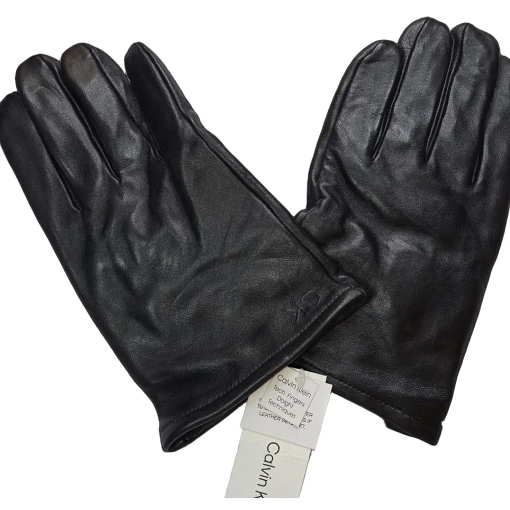 Calvin Klein Men’s Black Leather Gloves XL Touchscreen Tech NWT